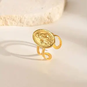 Virgin Mary Stainless Steel Open Ring for Women, Stackable Faith Lady Of Guadalupe Religious Accessories