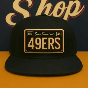 Black/Gold Edition License Plate 49ers Plaque Hat - OSPS 49ers Plaque Style