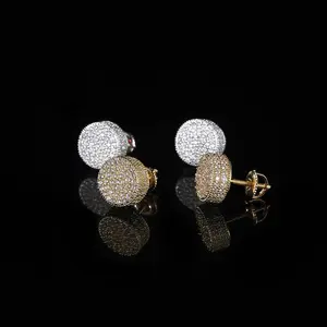 Men’s Hip-Hop Round Zircon Stud Earrings, Silver Post, Minimal Luxury High-End Fashion Jewelry