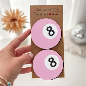 Pink Billiard Car Coasters, Car Interior Accessory, Durable and Stylish Interior Decoration, Easy to Clean, Perfect Christmas and Birthday Gift