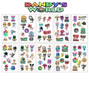 Dandy's World Themed Temporary Tattoos - Non-Toxic Skin-Safe Stickers,10 pieces / sets ， Perfect for Kids Birthday Parties, Halloween & Roblox Fan Events