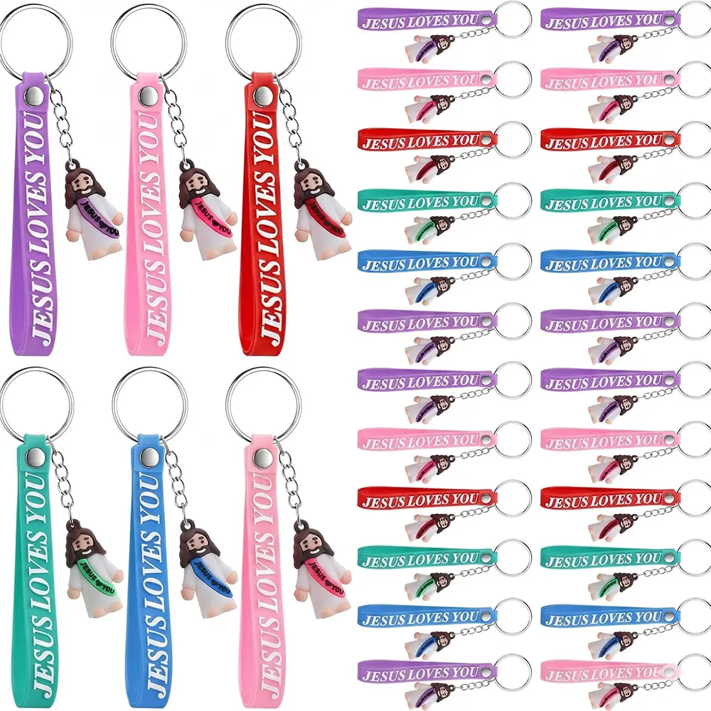 Silicone Rubber Mini Jesus Figure Keychain - Flexible Unisex Christian Faith Reminder Key Ring with Uplifting Text, Religious Home Decor Accessory, Inspirational Gift for Desk Use, Easter Egg Stuffers (Bulk Packs Available), Cute