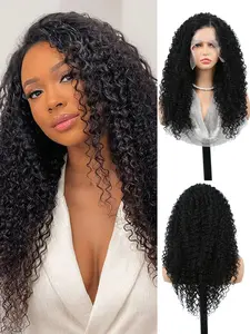 13X6 Lace Frontal Wigs Curly Wave Deep Wave Extra Long Hair Middle Part Any Parting 22 Inch High Temperature Synthetic Lace Wig For Women Full Head Natural Black Color Curly Wavy Water Wave Hair Cosplay Daily Party Makeup Use Halloween Party