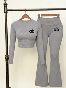 Women's Casual, Relaxed Fit Long Sleeve Top & Slim Flare Pants, Soft Comfortable Material, Ideal for Daily Wear & Travel, Womenswear