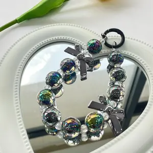 Transparent Round Beads Star Bow Chain Mobile Phone Lanyard, Anti-Loss Creative Design, Trendy Women Accessory for Cases, Cameras, Bags, Mugs, Phone Charms, Phone Accessories