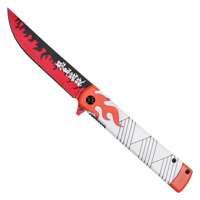 Flame Katana Pocket Knife – Red Blade – Japanese Sword Style – Anime Inspired Folding Knife – Assisted Opening – Samurai Collectible – Warrior Gift