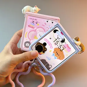 Cute 3D Cat Case Hand Strap Hinge Case For Samsung Galaxy Z Flip 7 6 5 4 3 For Motorola Razr 40 50 60 Ultra Xiaomi Mix Flip 2