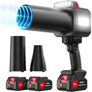 Brushless Leaf Blower Cordless, Handheld Leaf Blowers with LED Work Light, Two Interchangeable Nozzles, Turbo Jet Blower for Lawn Care, Patio Cleaning, Garage Dust & Outdoor Use