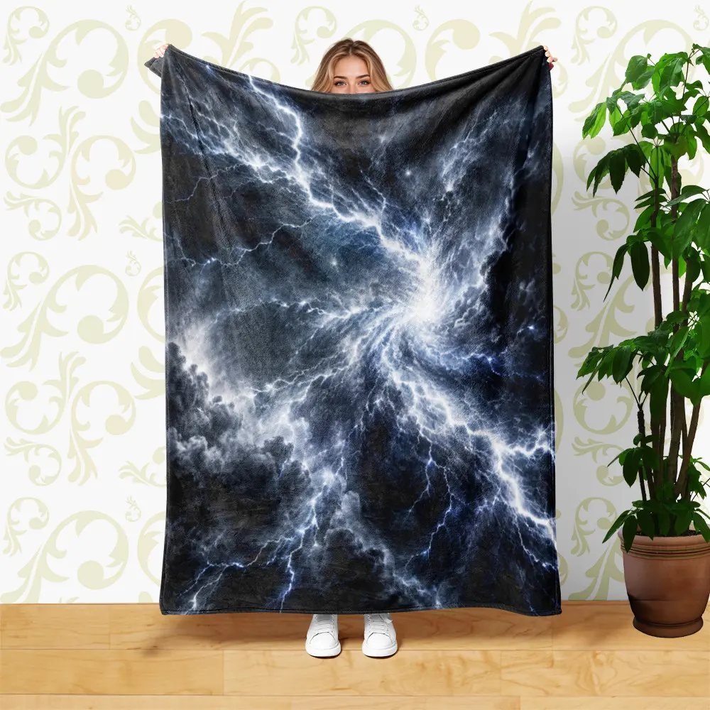 Lightning Storm Clouds Blue Abstract Coral Fleece Blanket