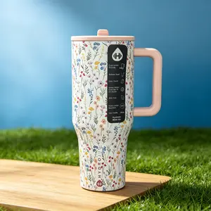 HydroJug 40-ounce colorful small flower insulated cup with handle, keeps cold for hours, stainless steel travel cup, leak-proof, BPA-free, suitable for cup holders, iced coffee, car and office drinkware, water bottle - bottle fathersdaygift