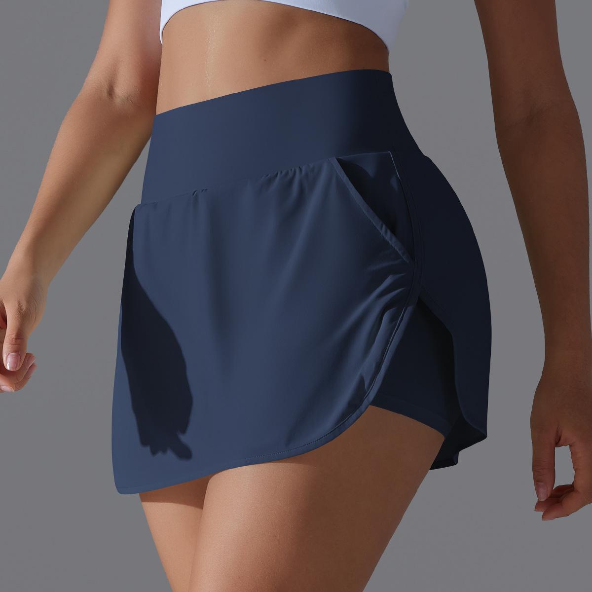 Women's High Waisted Active Performance Skort - Solid Color Navy Blue Tennis Skort with Pockets, Built-in Shorts for Gym Workouts, Running - Multi-Size Sporty Short Skirt