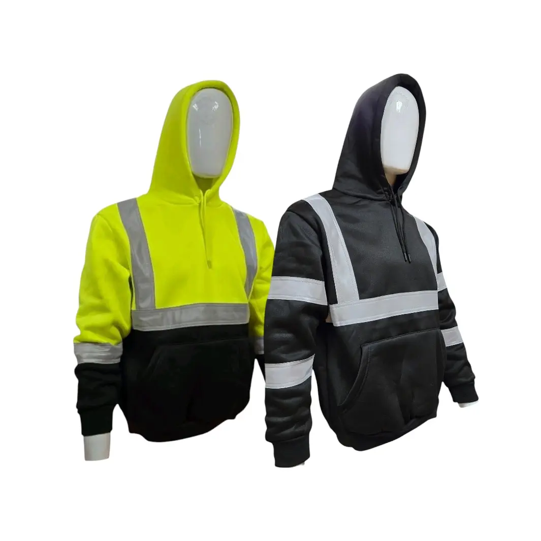 Work Safety Stretchable Polyester Pullover Hooded Sweatshirt with Reflective Strips for Enhanced Visibility