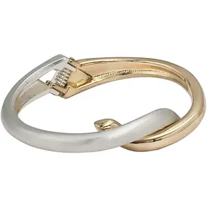 Chic And Stunning Two Tone Metal Stackable Hinged Cuff Bangle Bracelet, 6.75"