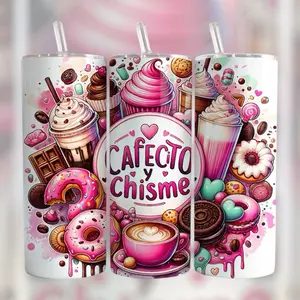 Cafecito y Chisme Water Bottles - Tumbler with Colorful Design, Ideal for Coffee and Chocolate Flavored Beverages - Drinkware