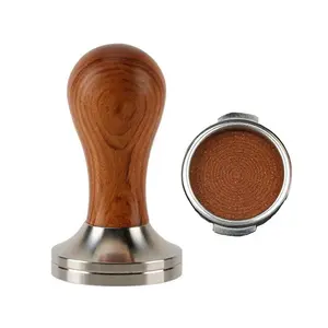 Wooden Coffee Press Powder Hammer, Stainless Steel Threaded Coffee Tamper Handle, Fits 51/53/58mm Espresso Machines