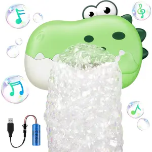 001-X Baby Bath Toys, Rechargeable Dinosaur Bath Bubble Machine with Music, Bathtime Bathtub Toys for Toddlers Birthday Gift, Bath Dino Bubble Maker Toys for Kids Ages 1-3 4-8, Green