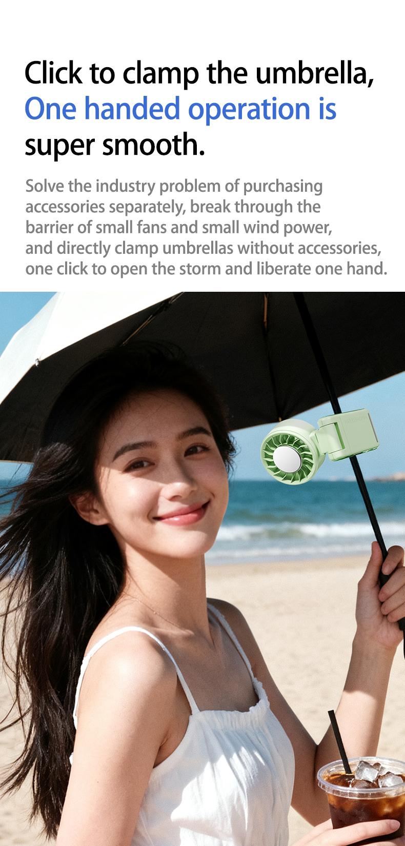 5-in-1 Portable Mini Fan | 5-Speed, Digital Display, 180° Rotation | Clip on Umbrella, Waist, Desk, Handheld | Rechargeable Personal Cooling Fan