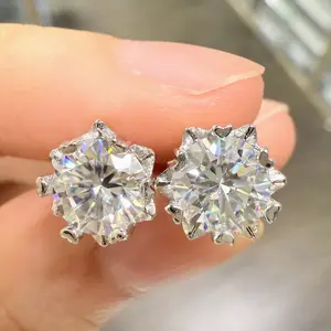 Mars2059 [Unisex] Moissanite Stud Snowflake Earrings S925 Sterling Silver 0.5ct/1ct/2ct Moissanite VVS1 D Color Sparkling Wedding Jewelry