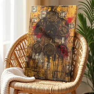 Wall Art Wrapped Framed Canvas Wall Art, Vintage Prints Poster, A Clock On A Yellow Background, Birthday Party Decor, Decorative Wall Art for Living Room Bedroom Office, Hanging Hardware Included - Framed, Vertical Painting Wood Artwork Gifts