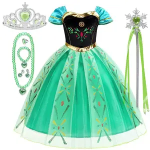 Princess Dress 7 Accessories Girl's Fairytale Outfit with Bubble Sleeves & Mesh Splicing Print Skirt Set for Halloween Christmas Carnival Party TM1483912