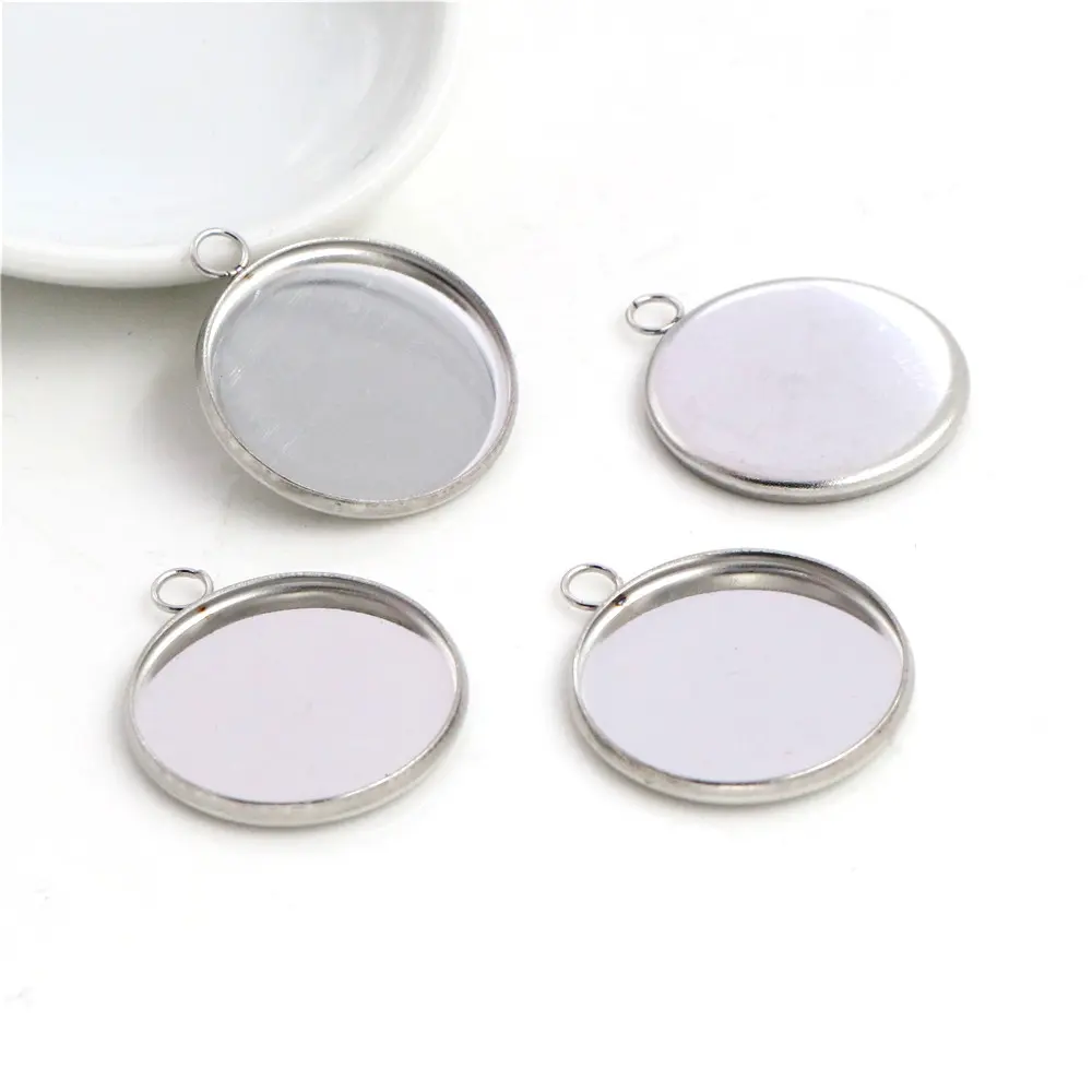 ( No Fade ) 10pcs 20mm Inner Size Stainless Steel Material Simple Style Cabochon Base Cameo Setting Charms Pendant Tray (D3-31)