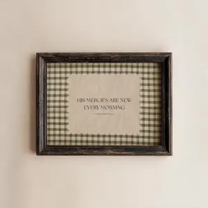 Gingham Bible Verse Wall Art Lamentations 3:23-24 Vintage Scripture New Mercies Christian Decor