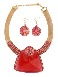 2pcs/set Fashion Bohemian style Elegant Jewelry Set gold powder square resin pendant necklace earring set party carnival wedding costume accessories