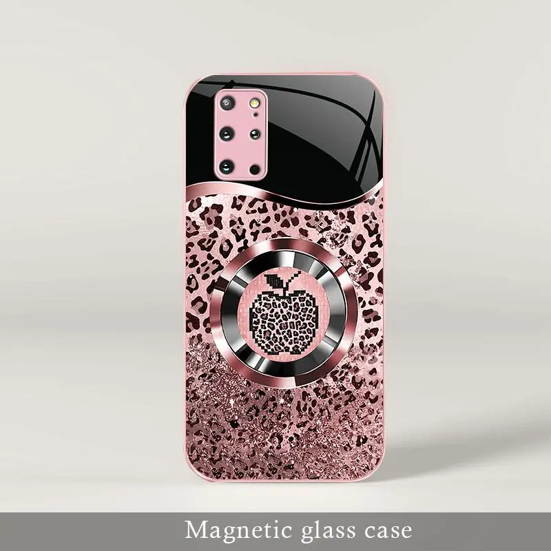 Trending “Affordable Luxury” Pink Glitter Mermaid Scale & Leopard Print MagSafe Glass Case for Galaxy S20+ — 9435