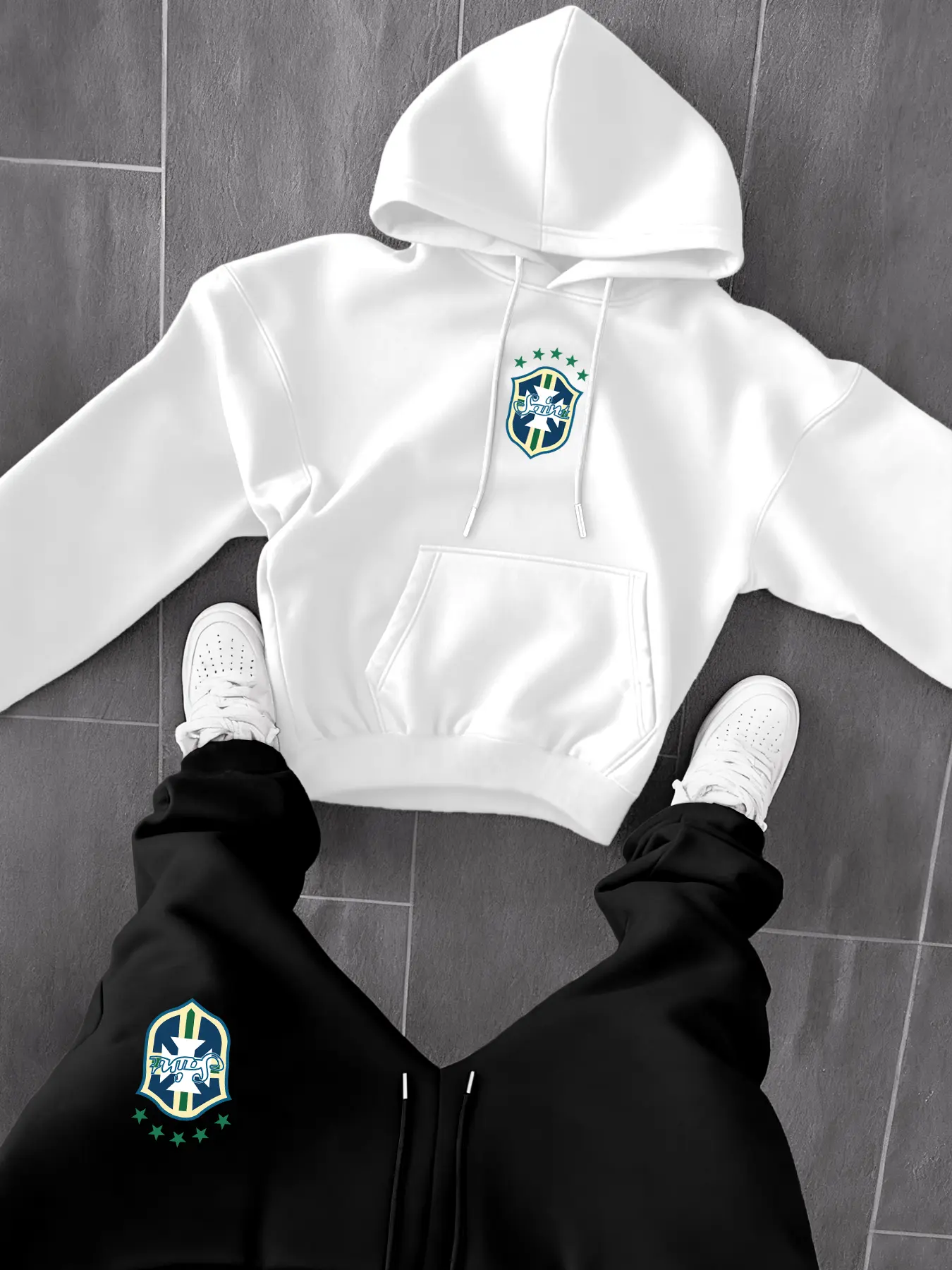 Men's Brazil Team Logo Hoodie & Jogger Set, Comfortable Fleece
