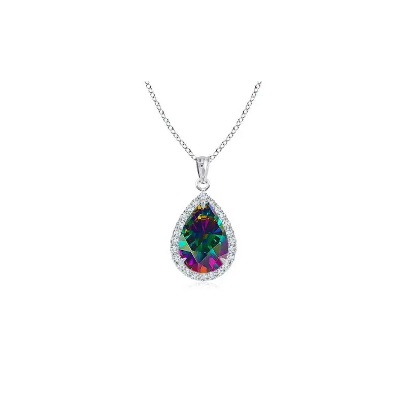 Women's 925 Sterling Silver 4.00 CTTW Mystic Topaz Pear Cut Pendant Necklace 18"