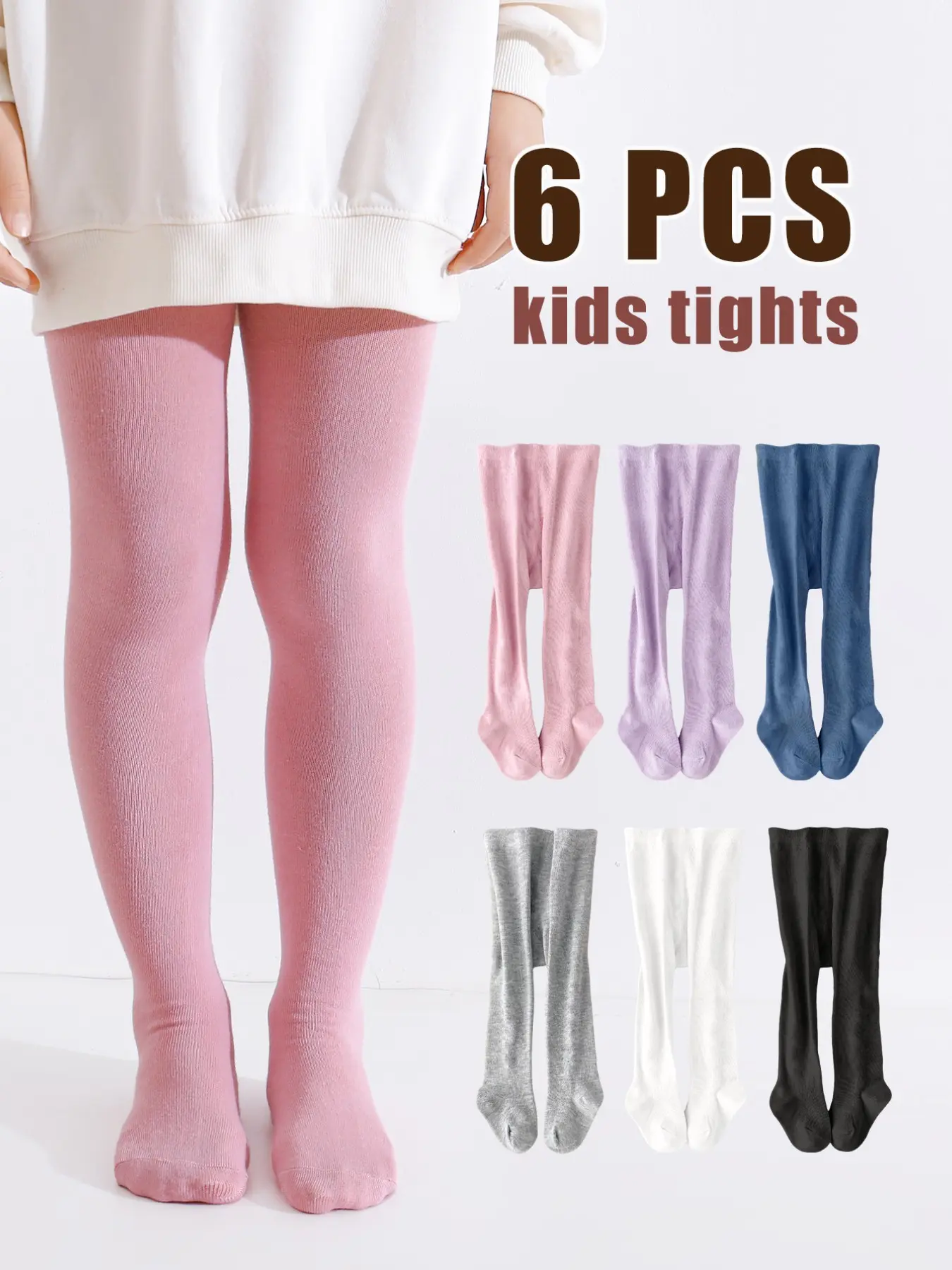 Girls' Seamless Leggings, Comfortable, Stylish & Basic Design, Perfect for Daily Wear, Ideal for Spring & Fall Seasons, 6-Pack Set, Tights Set