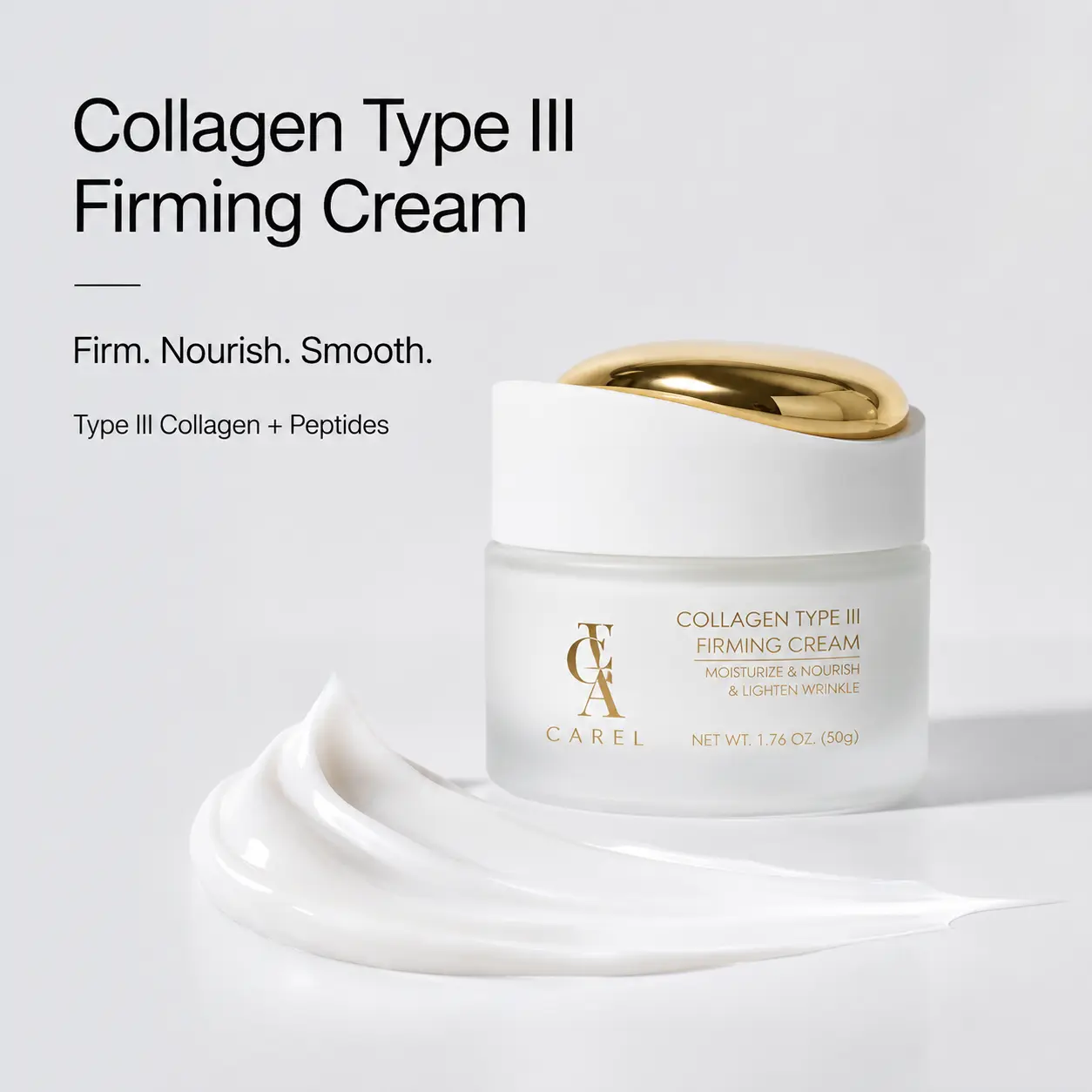 [CAREL] Type III Collagen Firming Face Cream | Collagen + Peptide Moisturizer with Ceramide & Shea Butter | Plumping Hydration for Firmness, Elasticity, Bounce & Smoother-Looking Skin | Rich, Non-Greasy | 1.76 oz