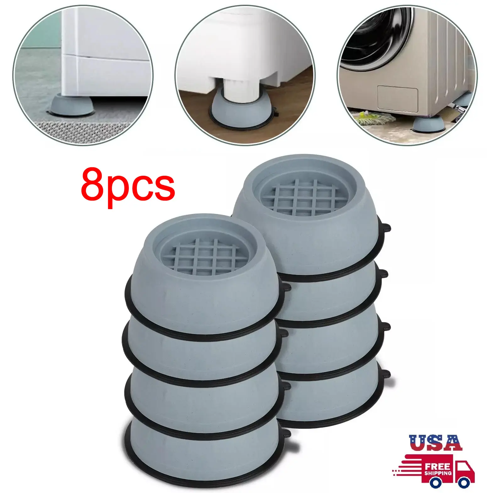 8PCS Anti Vibration Washing Machine Feet Pads, Non-Slip Rubber Shock Absorber Mats Stop Washer Walking, Universal Appliance Support
