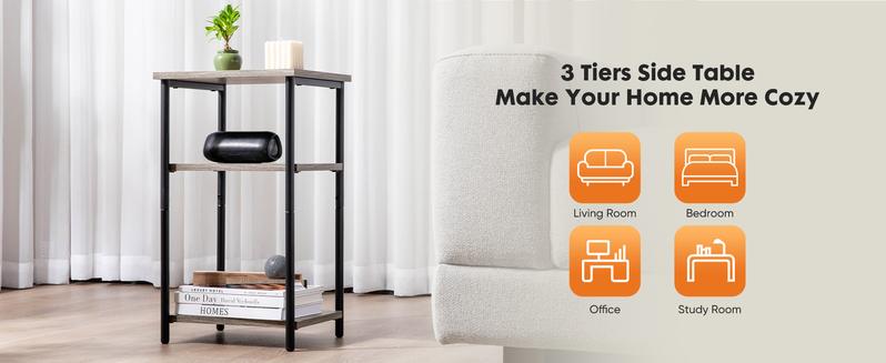 Sweet Furniture F 3-Tier End Table Side Table with Adjustable Feet,Small Nightstand Space-Saving for Bedroom Living Room Office