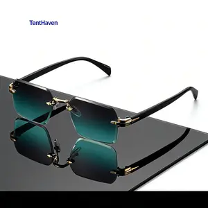 Retro Rectangle Sunglasses Men Fashion Vintage Rimless Shades Women Ins Trendy Luxury Brand Design Casual Sun Glasses