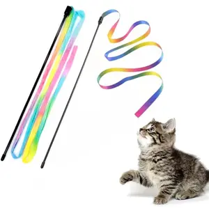 Interactive Cat Toys - Retractable Wand Toy and Feather Toys Refills for Indoor Cats to Chase and Exercise