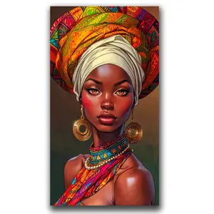 African Women Big Size Diamond Painting 5D Full Round Drill Art Kit, DIY Gem Painting for Bedroom Living Room Decor Gifts