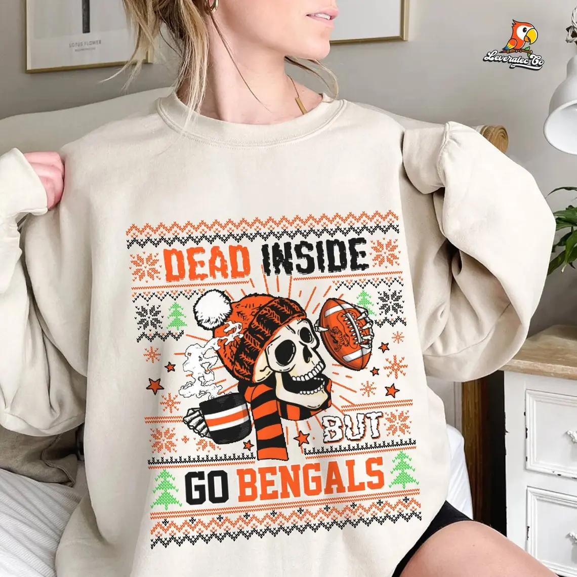 Cincinnati Football Ugly Sweatshirt, Dead Inside But Go Bengals Sweatshirt, Football Sweatshirt, Football Fan Christmas Shirt