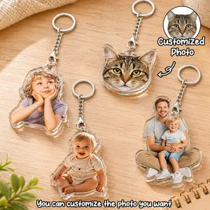 3pcs Personalized Acrylic Photo Keychain Custom Photo Cutout Keepsake Clear Bag Charm Custom Picture Key Ring Cute Pet Family Gift Summer Travel Car Keys Backpack Decor Gift For Mom Dad Pet Lovers Couples Friends