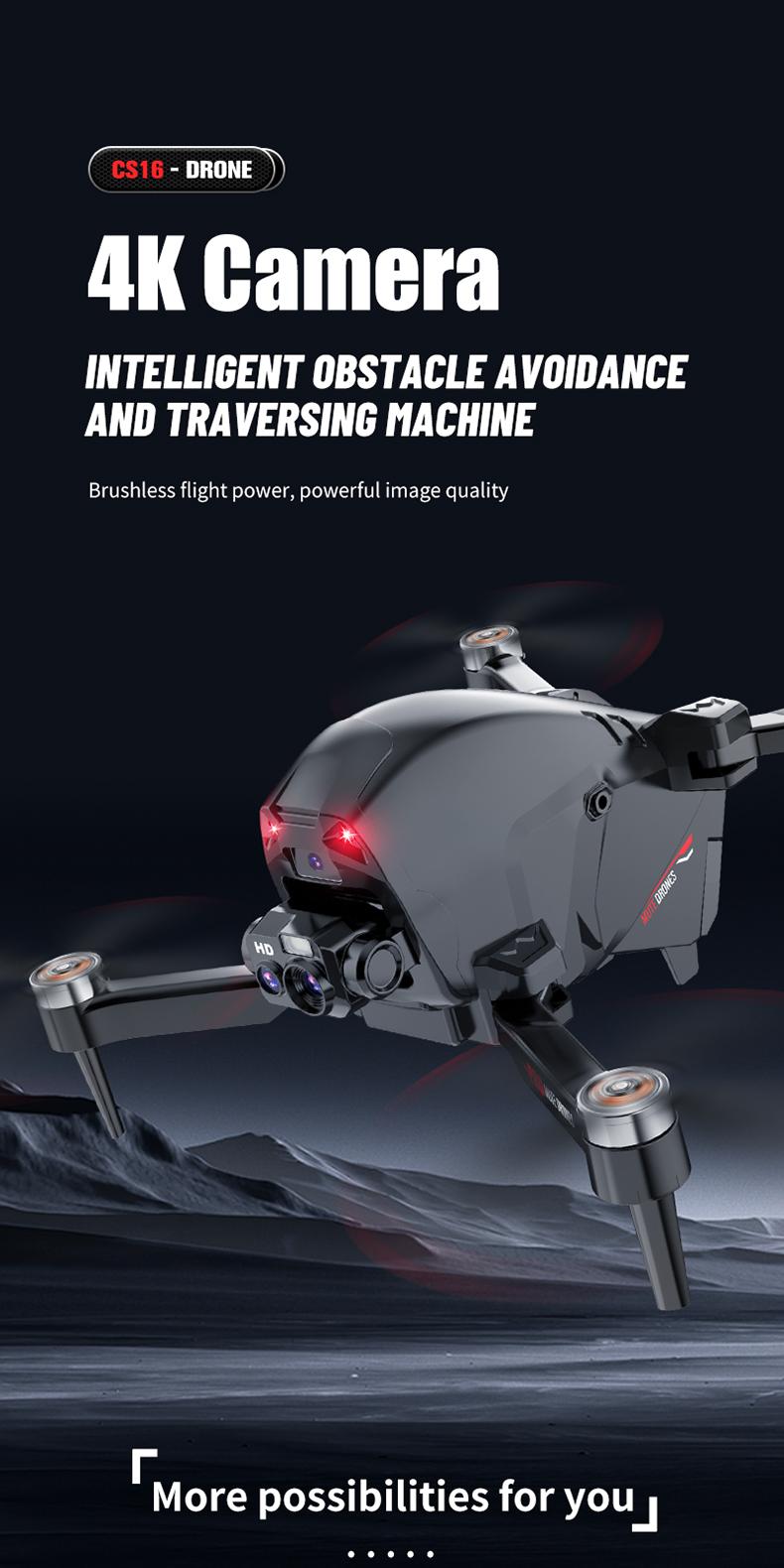 CS16 4K Camera Drone with 4K Camera Intelligent Obstacle Avoidance Powerful Motor Quadcopter for Aerial Photography Brushless Flight Power