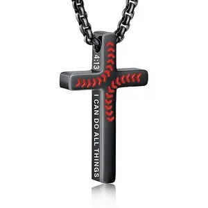 Baseball Bible Verse Cross Necklace for Men Boys, Graduation Gifts First Communion Confirmation  Stainless Steel Chain Pendant Bible Verse Religious Christian Christmas Jewelry Gifts  for Teen Boys Kids