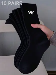 10 Pairs Women's Womenswear / Bowknot Solid Wide Cuff Comfortable Simple Pregnancy Socks, Moisture-Wicking, Quick-Dry, Breathable Mid-Calf Socks