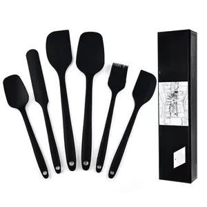 Silicone Cooking Spatula Set Nonstick Rubber Spatula Kitchen with Core for Cooking Baking and Mixing Utensils Black Stainless Steel 6-Piece Set Dishwasher Safe hanksgiving tableware Value Pack TikTokShopBlackFriday Christmas Gift Set Stock Up