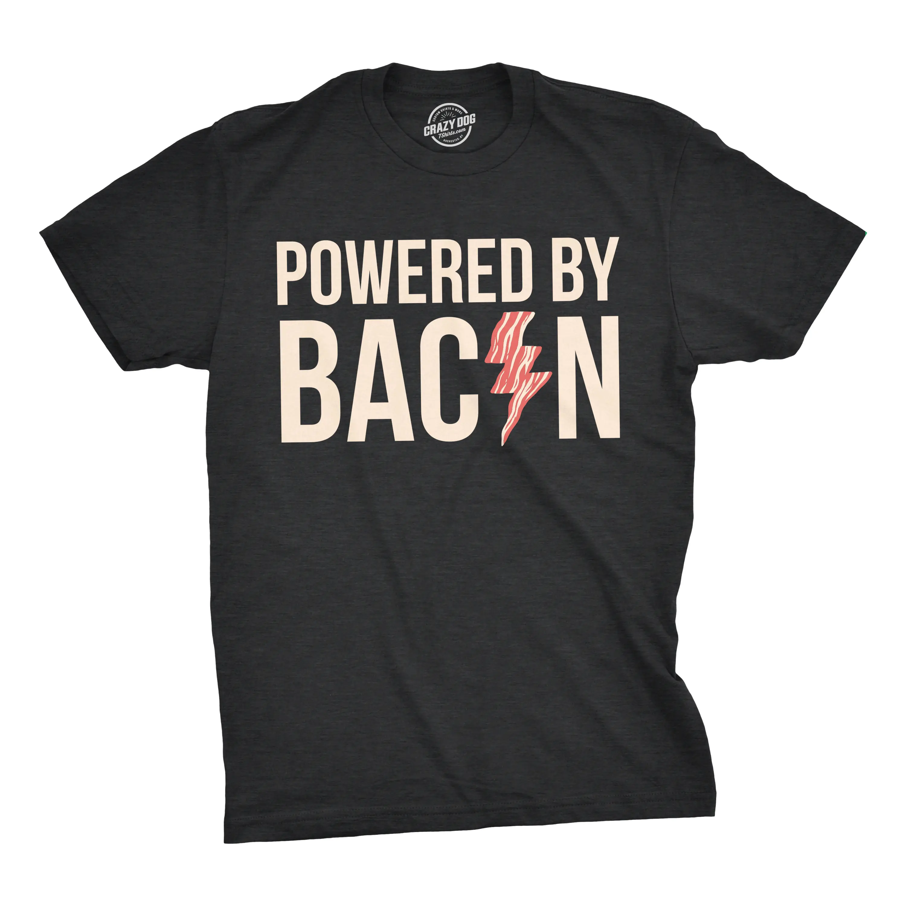 Mens Powered By Bacon T shirt Funny Food Love Apparel Sarcastic Saying Gift Mens Funny T Shirts Cool Vintage Fashion T-Shirt Gift Classic Menswear Funny Food Short Sleeve Novelty Tees for Guys Black