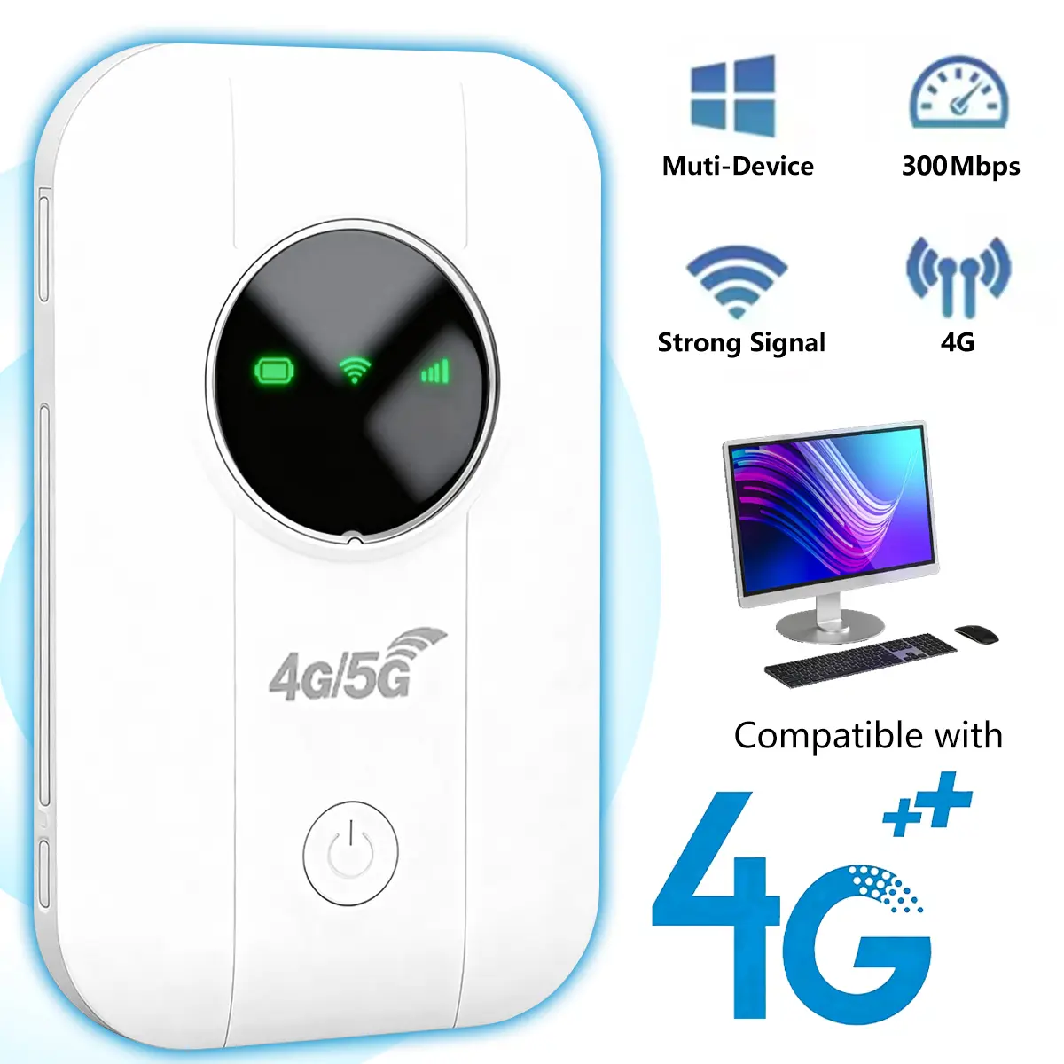 Pocket 4G LTE Wireless Wifi Hotspot, 300Mbps High Speed Router, Built in SIM Card Slot with Multi-Device Sharing for Europe Travel Dorm Office Camping