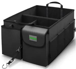 Drive Car Trunk Organizer - Collapsible Multi-Compartment Automotive SUV Car Organizer for Storage w/Adjustable Straps - Black Truck & Car Accessories for Women and Men