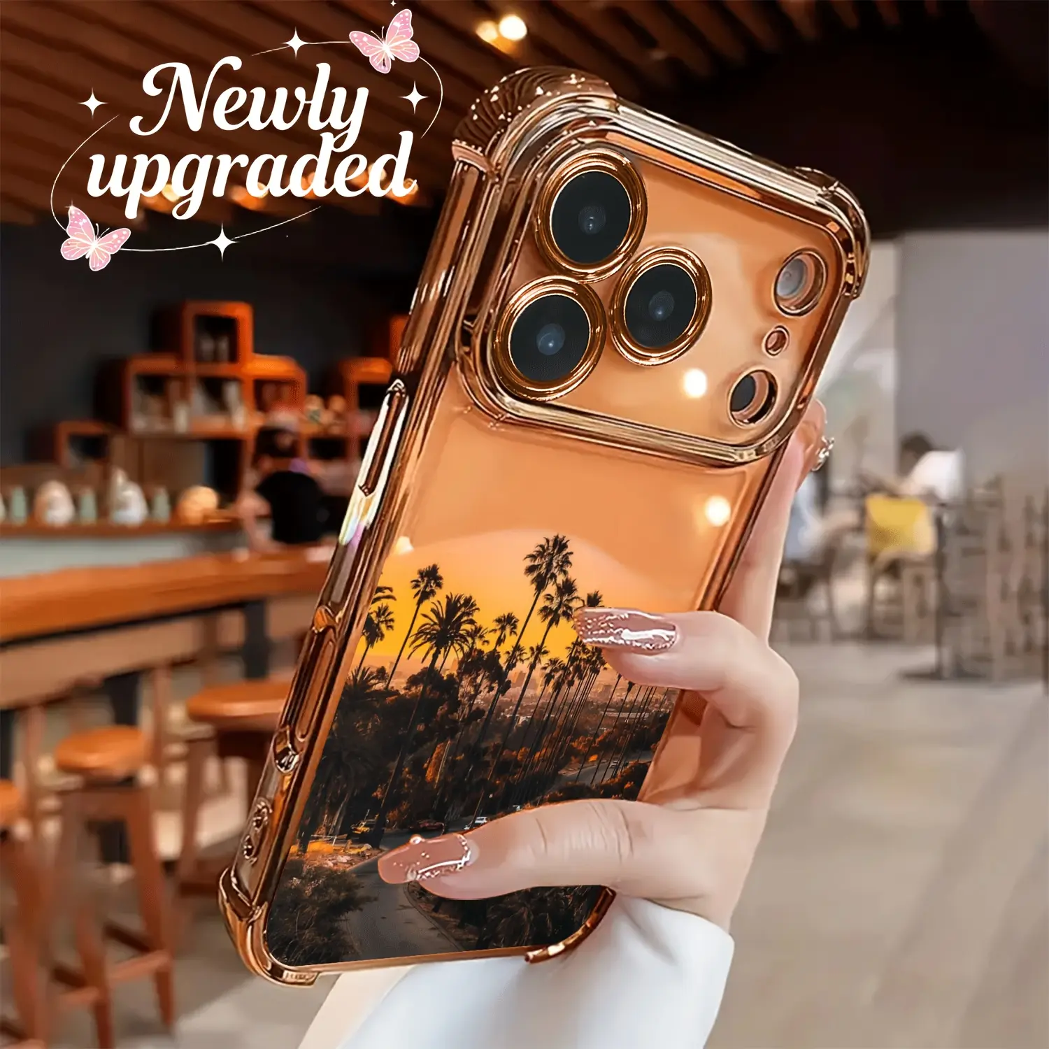 Gold Electroplated Transparent TPU Airbag Shockproof Smartphone Case - Western Sunset Design, Simple Fashionable Protection for Various iPhones, Multiple iPhone Models 17 Pro Max,16,15,14,13,12,11 Mobile Phone Accessory
