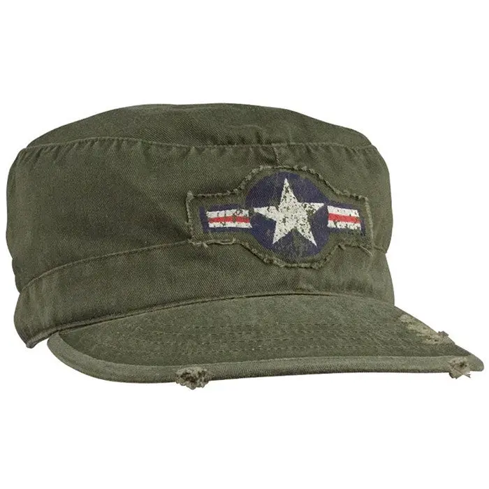 Olive Drab US Army Air Corps Star Fatigue Cap - Vintage Military Distressed Washed Twill Hat, Lightweight Cotton Blend, Multi-Size for Everyday Wear