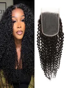 4x4 Kinky Curly Human Hair Lace Closure, Free Part 150% Density, Pre-Plucked Virgin Hair, 8-18 Inch, with Baby Hair