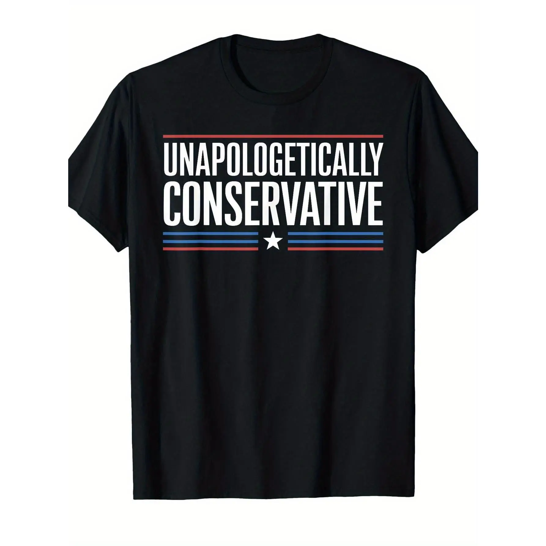 Men's Unapologetically Conservative Tshirt - Heavyweight 180gsm American Flag Political Slogan Top, Casual Round Neck Shortsleeve Menswear Shirt for Conservative Activists, Streetwear, Foldable, Digital Print